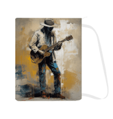 Soulful Solos patterned laundry bag filled with clothes in a bedroom setting.
